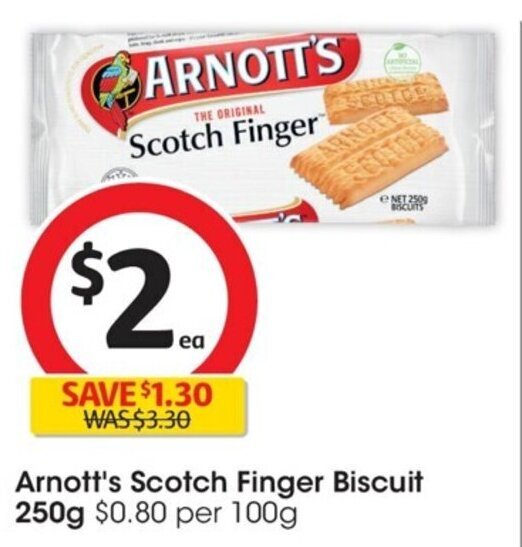 Arnott's Scotch Finger Biscuit 250g offer at Coles