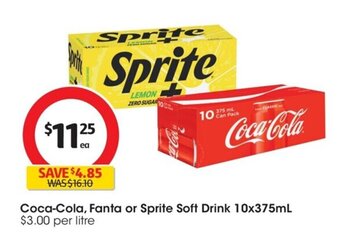Coles Coca-Cola, Fanta or Sprite Soft Drink 10x375 ml offer