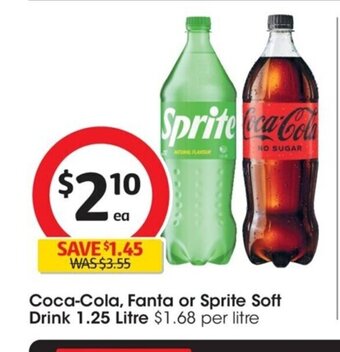 Coles Coca-Cola, Fanta or Sprite Soft Drink 1.25 Litre offer
