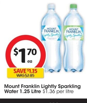 Coles Mount Franklin Lightly Sparkling Water 1.25 Litre offer