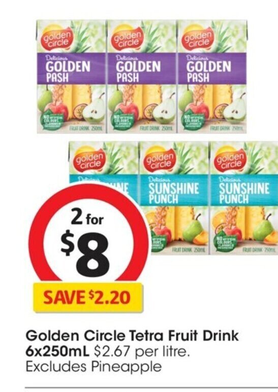 Golden Circle Tetra Fruit Drink 6x250ml offer at Coles