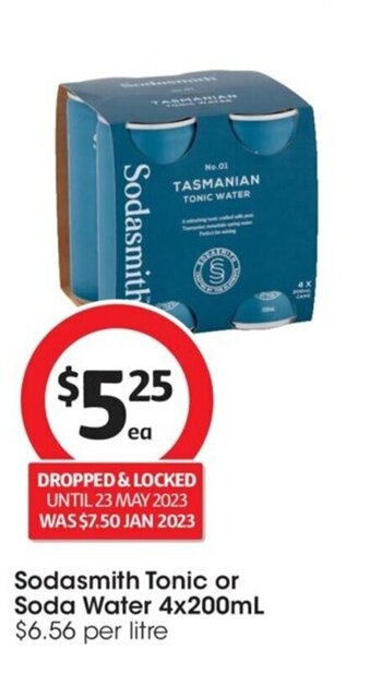 Coles Sodasmith Tonic or Soda Water 4x200ml offer