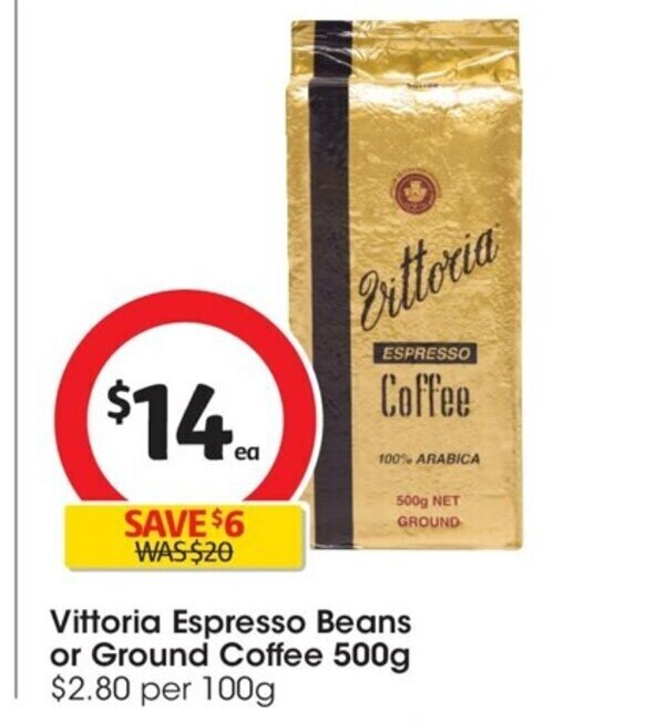 Vittoria Espresso Beans or Ground Coffee 500g offer at Coles