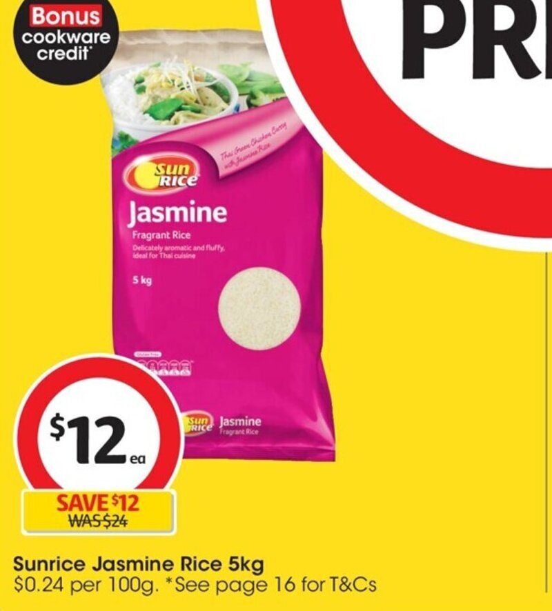 Sunrice Jasmine Rice 5 kg, offer at Coles