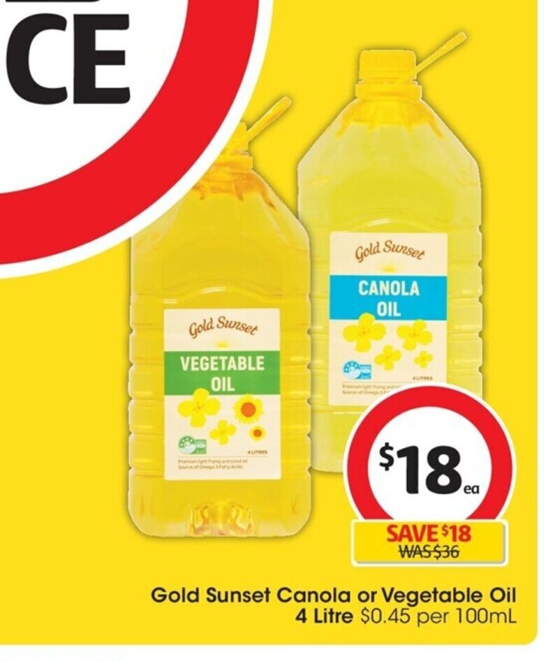 Gold Sunset Canola or Vegetable Oil 4 Litre offer at Coles