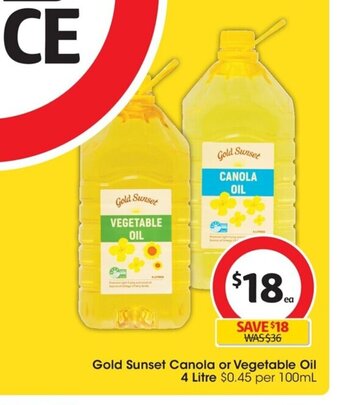 Coles Gold Sunset Canola or Vegetable Oil 4 Litre offer