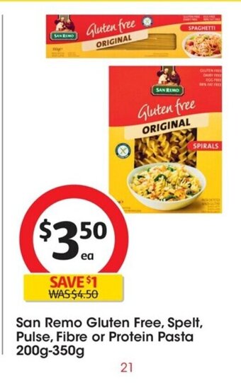 Coles San Remo Gluten Free,Spelt,Pulse Fibre or Protein Pasta 200g-350g offer