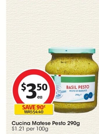 Coles Cucina Matese Pesto 290g offer