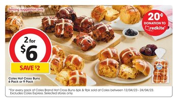 Coles Coles Hot Cross Buns 6 pack or 9 pack offer