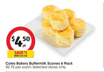Coles Coles Bakery Buttermilk Scones 6 Pack offer