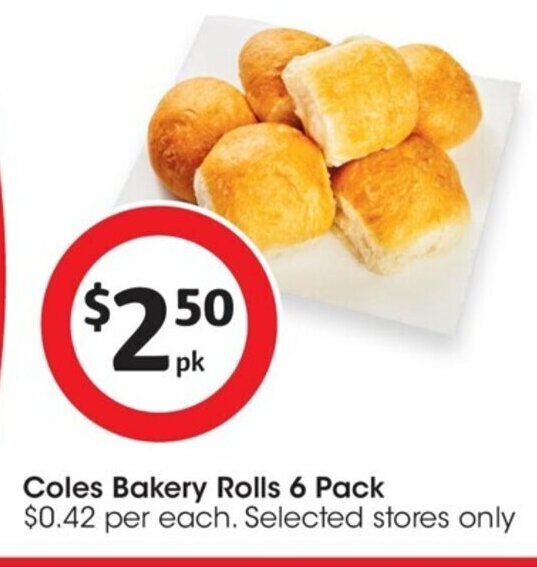 Coles Bakery Rolls 6 Pack offer at Coles