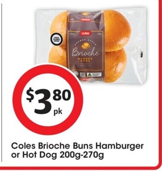 Coles Brioche Buns Hamburger or Hot Dog 200g270g offer at Coles
