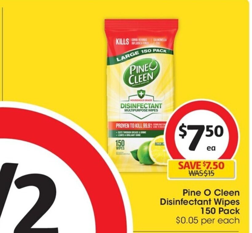 Pine O Clean Disinfectant Wipes 150 Pack offer at Coles
