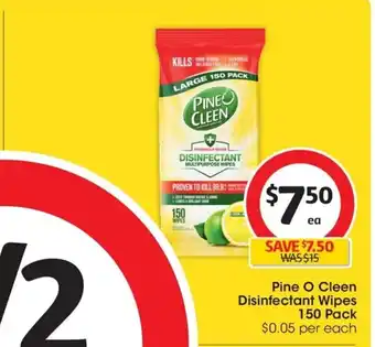 Coles Pine O Clean Disinfectant Wipes 150 Pack offer