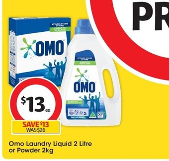 Coles Omo Laundry Liquid 2 Litre or Powder 2kg offer