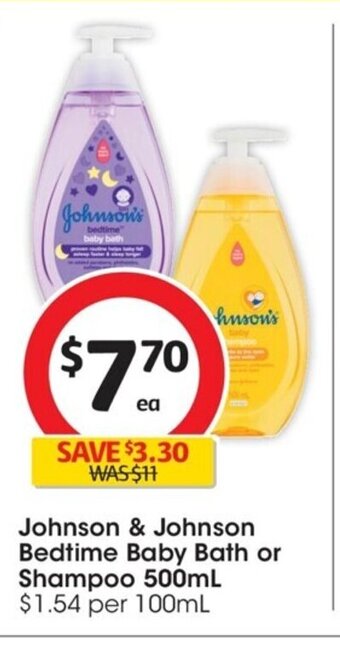 Coles Johnson & Johnson Bedtime Baby Bath or Shampoo 500ml offer
