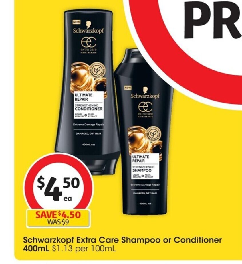 Schwarzkopf Extra Care Shampoo or Conditioner 450ml. offer at Coles