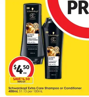 Coles Schwarzkopf Extra Care Shampoo or Conditioner 450ml. offer