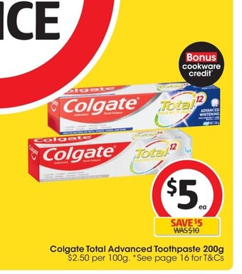 Coles Colgate Total Advanced Toothpaste 200g. offer