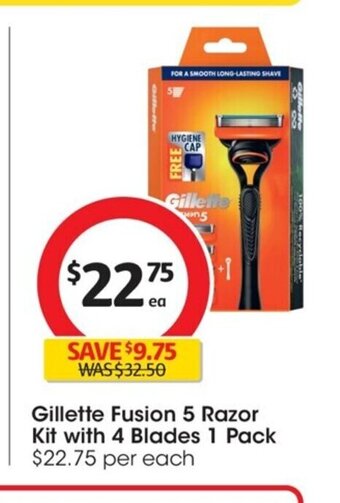 Coles Gillette Fusion 5 Razor Kit with 4 Blades 1 Pack offer