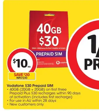 Coles Vodafone $30 Prepaid Sim offer