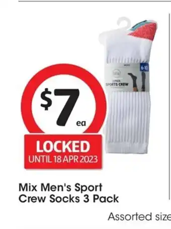 Coles Mix Men's Sport Crew Socks 3 Pack offer