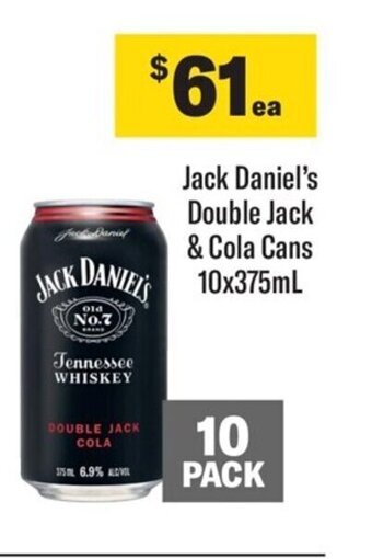 Coles Jack Daniel's Double Jack & Cola Cans 10x375ml offer