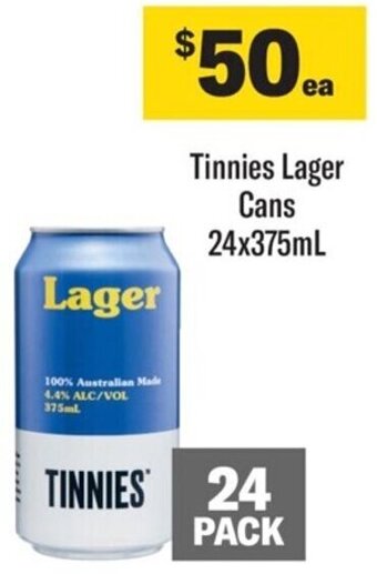 Coles Tinnies Lager Cans 24x375ml offer