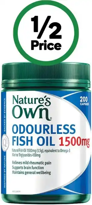 Woolworths Nature’s own odourless fish oil 1500mg capsules pk 200~ offer