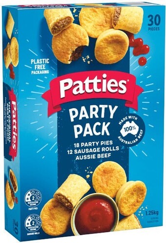 Woolworths Patties combo pack mini pies or sausage rolls 1 kg or patties party pack 1.25 kg offer