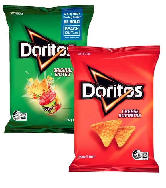 Doritos corn chips 150g170g offer at Coles