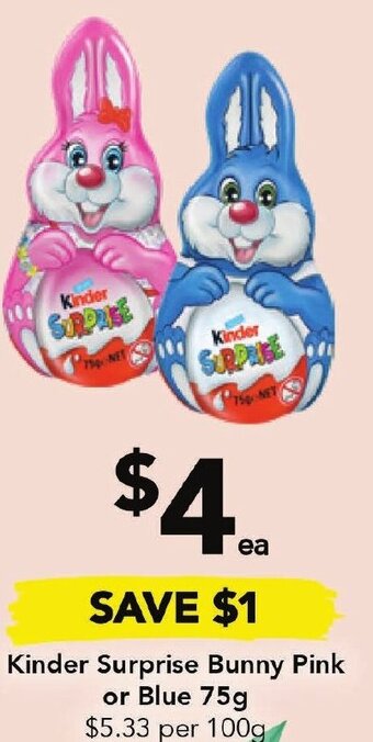 Drakes Kinder Surprise Bunny Pink or Blue 75g offer