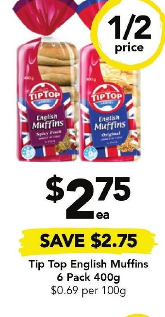 Drakes Tip Top English Muffins 6 Pack 400g offer