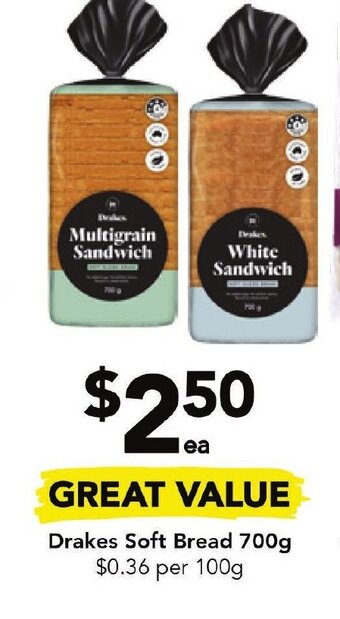 Drakes Drakes Soft Bread 700g offer