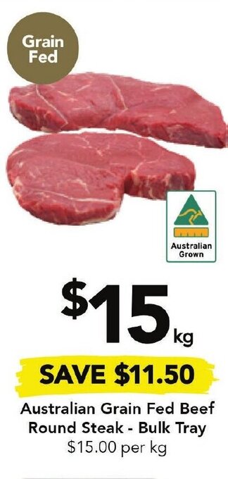 Drakes Australian Grain Fed Beef Round Steak - Bulk Tray offer