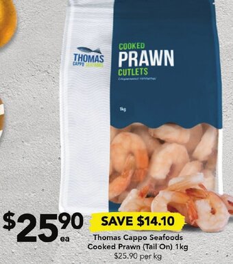 Drakes Thomas Cappo Seafoods Cooked Prawn (Tail On) 1kg offer