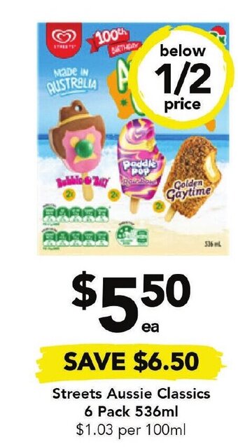 Streets Aussie Classics 6 Pack 536ml