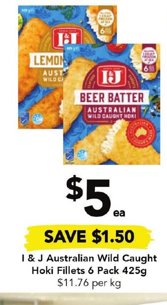 Drakes i & J Australian Wild Caught Hoki Fillets 6 pack 425g offer