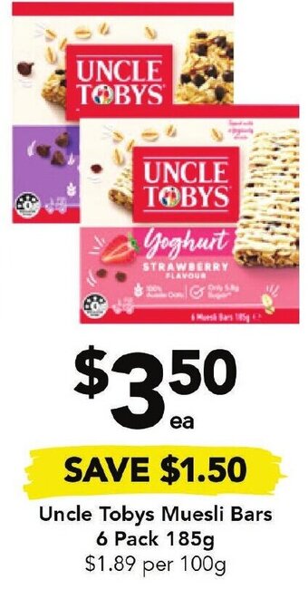 Drakes Uncle Tobys Muesli Bars 6 Pack 185g offer