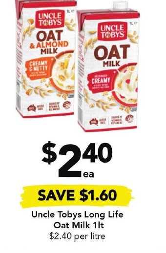 Drakes Uncle Tobys Long Life Oat Milk 1lt offer