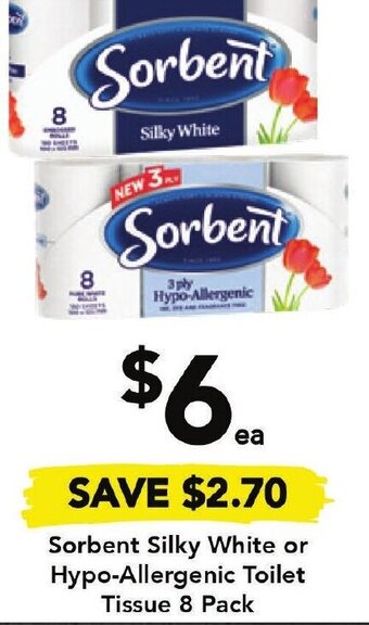 Drakes Sorbent Silky White or Hypo-Allergenic Toilet Tissue 8 Pack offer
