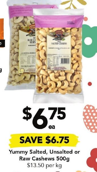 Drakes Yummy Salted, Unsalted or Raw Cashews 500g offer