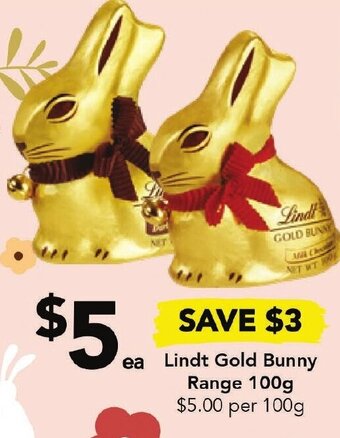 Drakes Lindt Gold Bunny Range 100g offer
