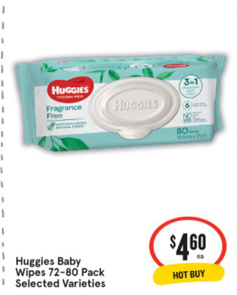 IGA Huggies Baby Wipes 72-80 Pack offer