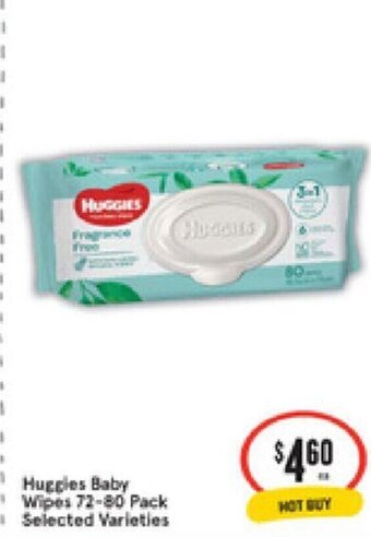 IGA Huggies Baby Wipes 72-80 Pack offer