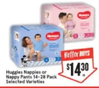 IGA Huggies Nappies or Nappy Pants 14-28pack offer