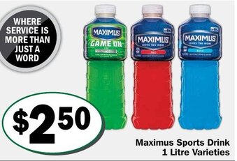 Friendly Grocer Maximus Sports Drink 1 Litre Varieties offer