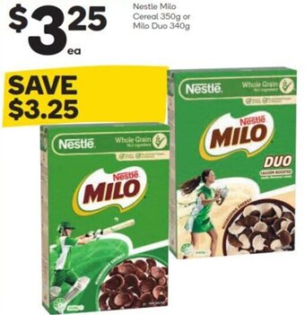 Woolworths Nestle Milo Cereal 350g or Milo Duo 340g offer