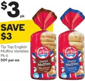 Woolworths Tip Top English Muffins Varieties Pk 6 offer