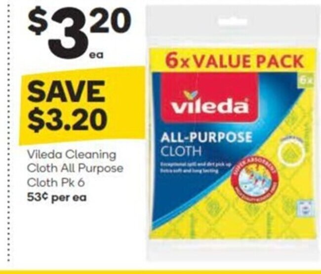 Vileda Cleaning Cloth All Purpose Cloth Pk 6 offer at Woolworths